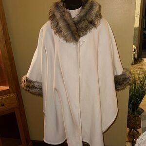 Mixit Cream Faux Fur Trim Poncho